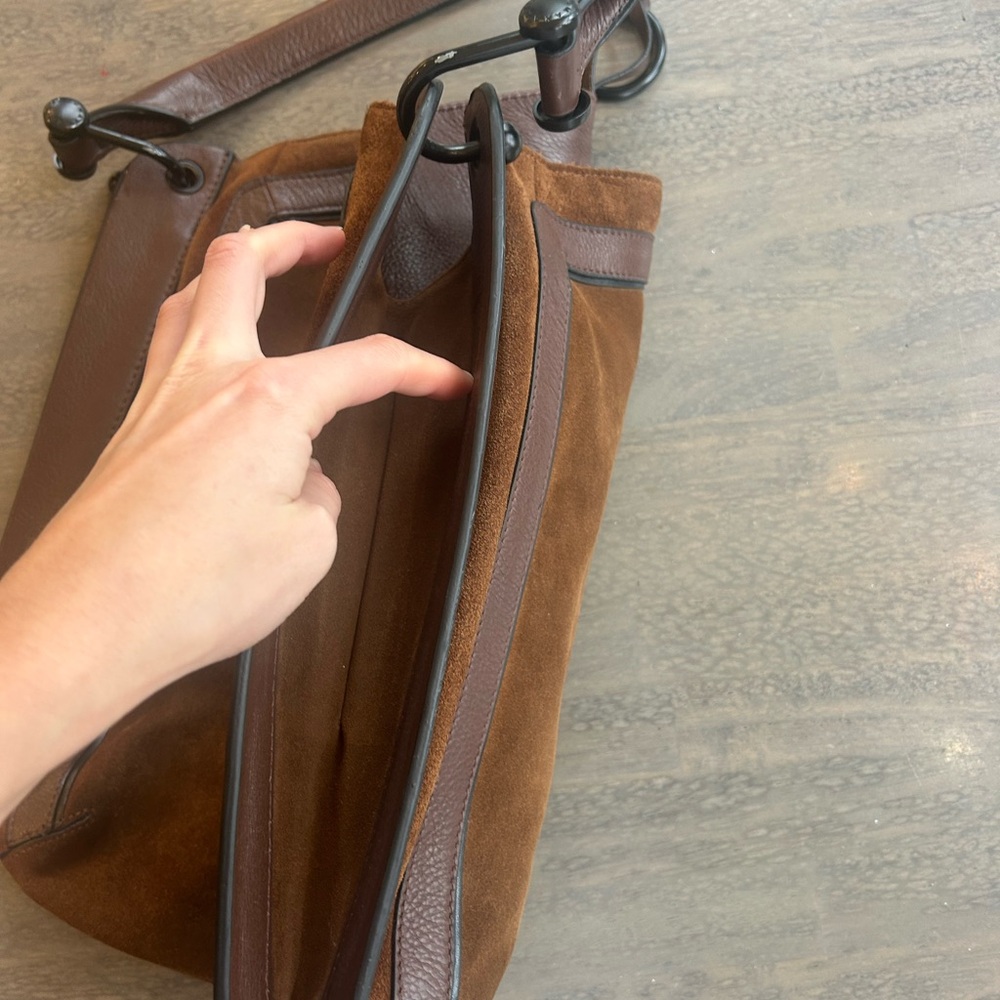 BCBG MAXAZRIA Brown Suede Leather Purse Tote Shoulder Bag - Picture 4 of 10